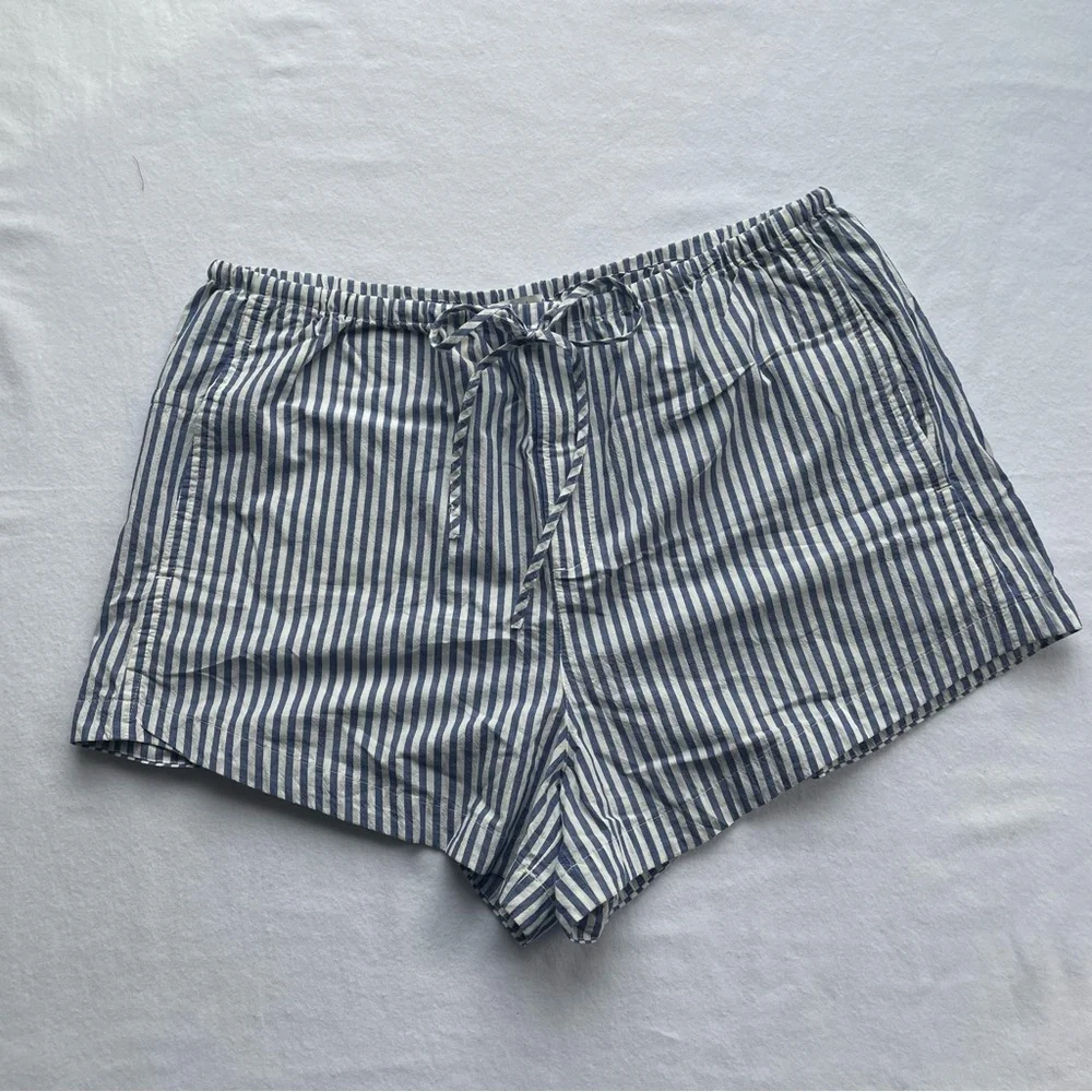 Madewell 100% Cotton Drawstring Pull On Shorts Blue Stripe Size Large EUC